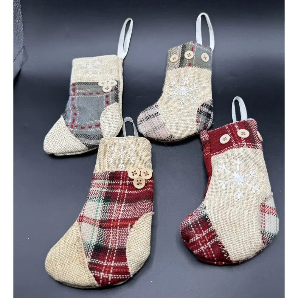 Primitive Ornament Plaid Rustic Stocking HANDMADE Christmas Ornaments -Lo24